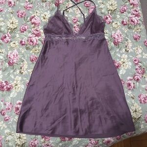 Victoria's Secret Purple Satin Chemise with Lace